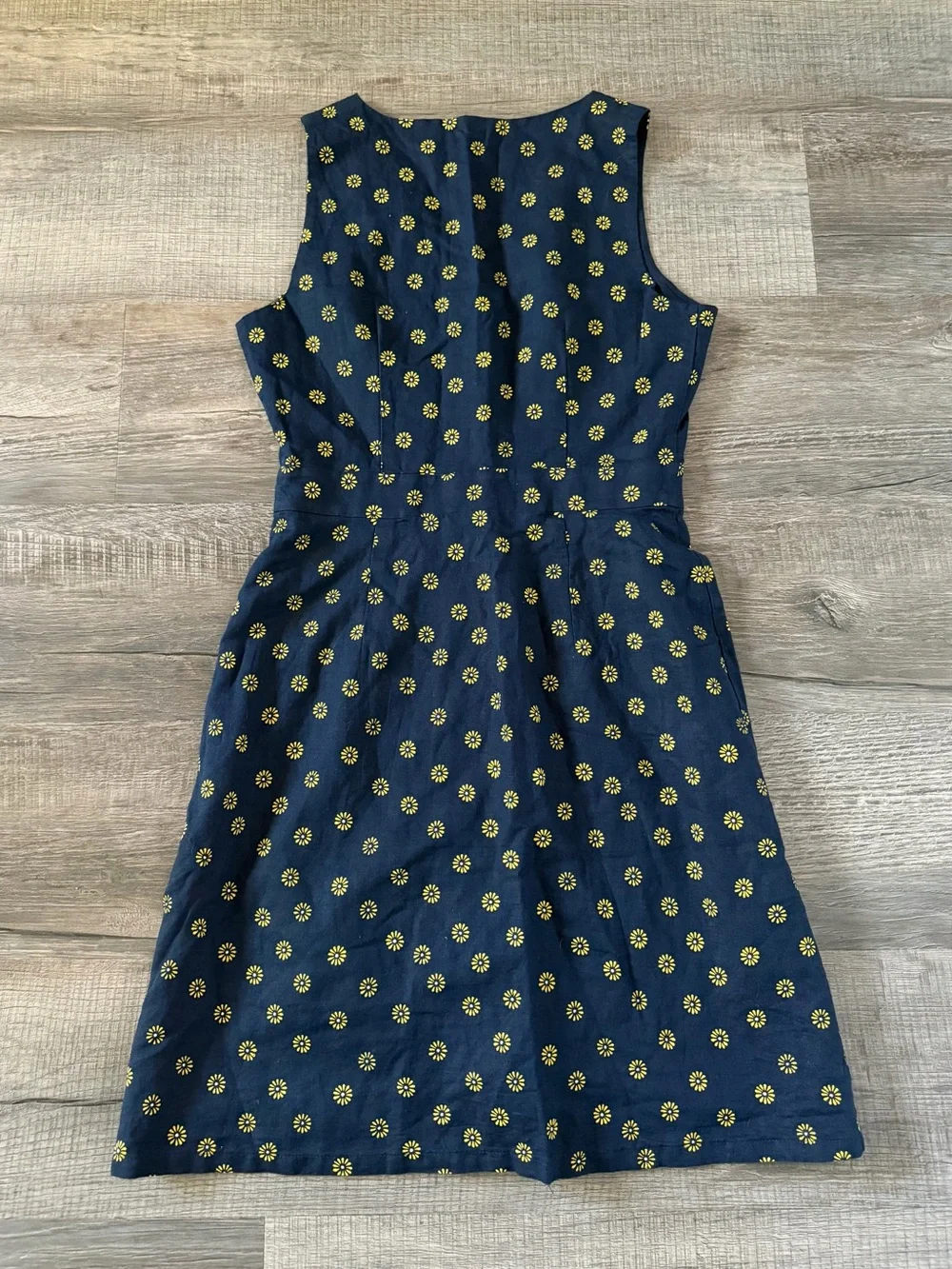 J. Crew Linen Navy Daisy Dress 2 Sheath Button Down Sleeveless Mini Sunflower